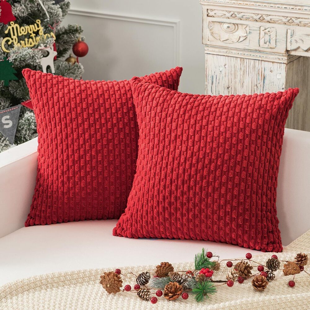 7677 Kevin Textile Christmas Red Decorative Throw Pillow Covers 2 Packs